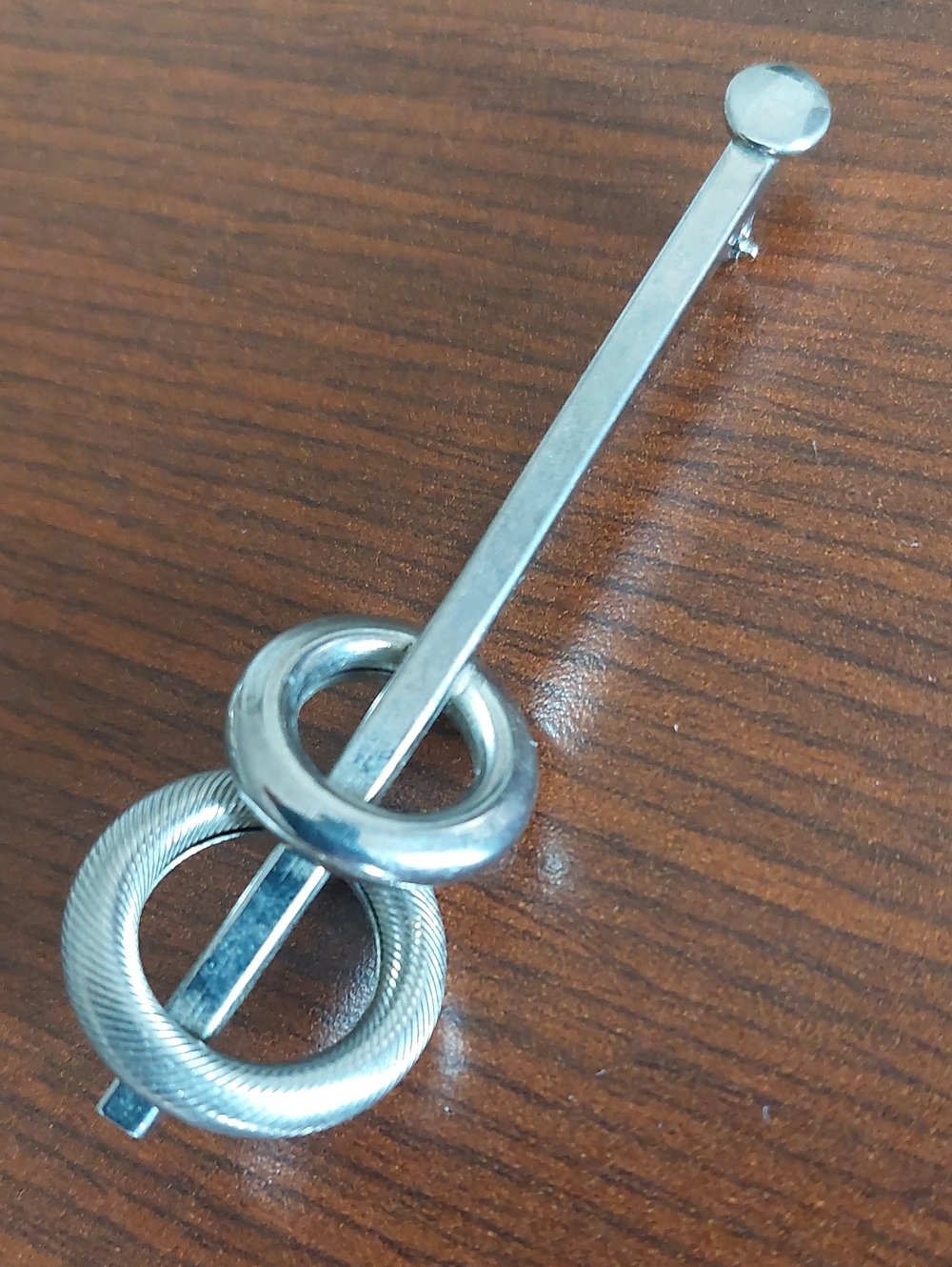 Vintage Modernist Silver Tone Bar Brooch Pin 3.5”